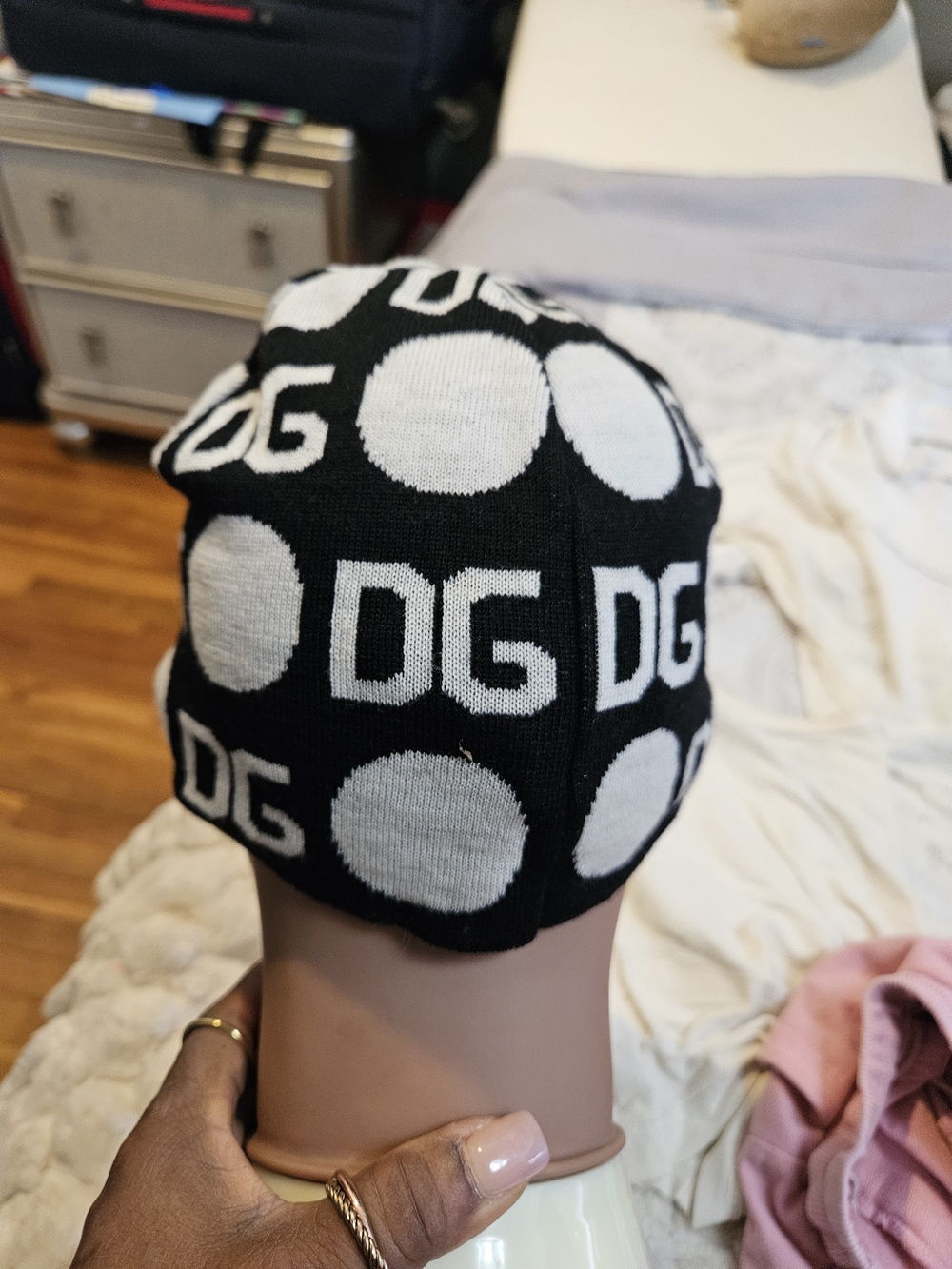 Dolce & Gabbana Black and White Kids Logo Dot Beanie